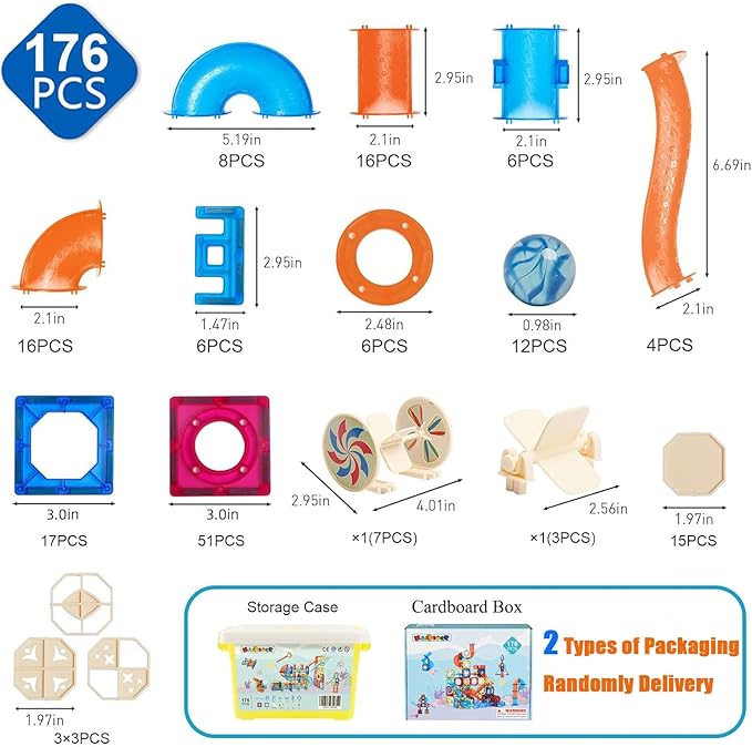 MAGBLOCK 176pcs Magnetic Tiles Marble Run Set with Ball Run Race Track for Ages 8+, Magnetic Building Blocks Magnet Game, Stem Educational Gifts Kids Toys for Girls & Boys Promoting Focus