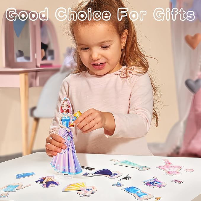 PainZieteg Magnetic Dress Up Dolls, Magnetic Princess Dress Up Paper Dolls, Magnetic Dress Up Dolls for Girls Ages 4-10 Learning Created Imagine Set Birthday Gift (Liz)
