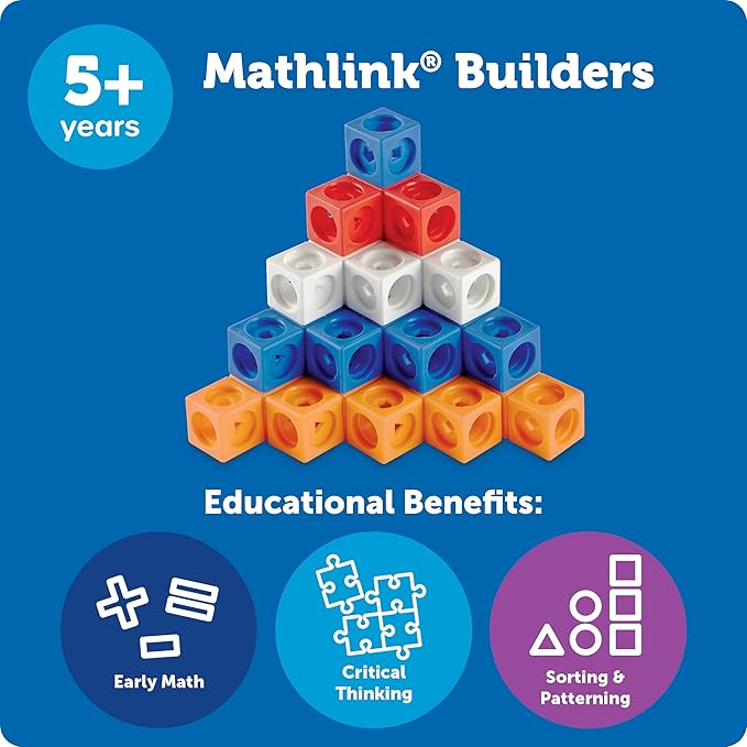 Learning Resources STEM Explorers MathLink Builders - 100 Pieces, Ages 5+ Kindergarten STEM Activities, Math Activity Set and Games for Kids, Mathlink Cubes Activity Set