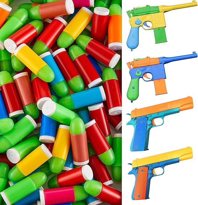 50 PCS Colt Toy Gun Pistol Revolver Replacement Rubber Bullets Ammo Refill Pack - Rubber Tip Glow in the Dark Toy Gun Bullets Mixed Color, Compatible with M1911 Toy Gun, C96 Toy Gun and 45 ACP Toy Gun
