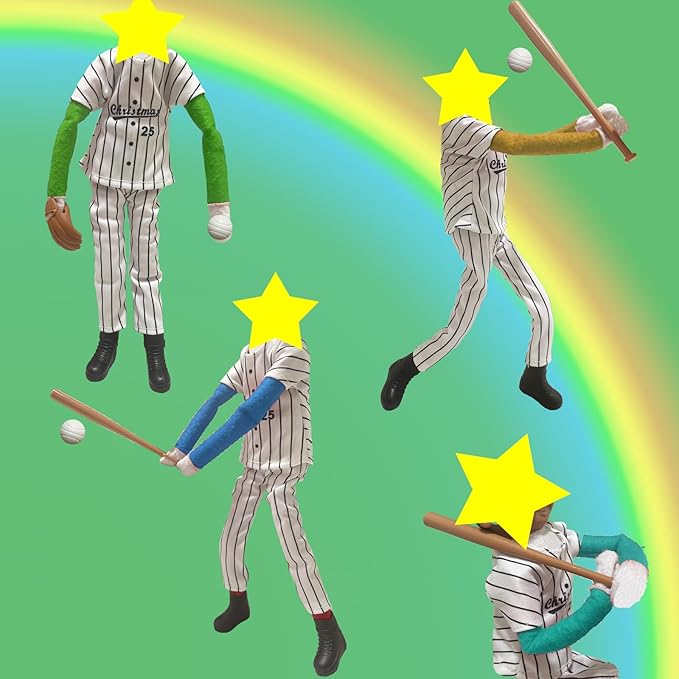 Sport Christmas Elf Accessories - Elf Doll Clothes Included: Jerseys, Pants, Shoes, Baseball Bat, Gloves, Protective Gear