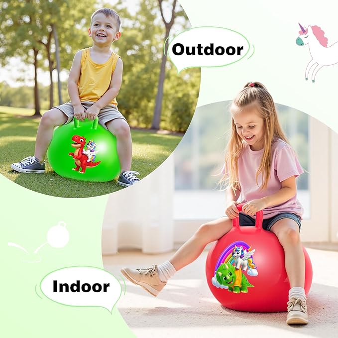 ZOOJOY Hopper Ball 2 Pack, 18 in Bouncy Ball with Handle for Kids, Unicorn & Dinosaur Girls Boys Toys, Best Inflatable Active Play Toys Gifts for 3 4 5 6 7 8 Yr Old Girls Boys