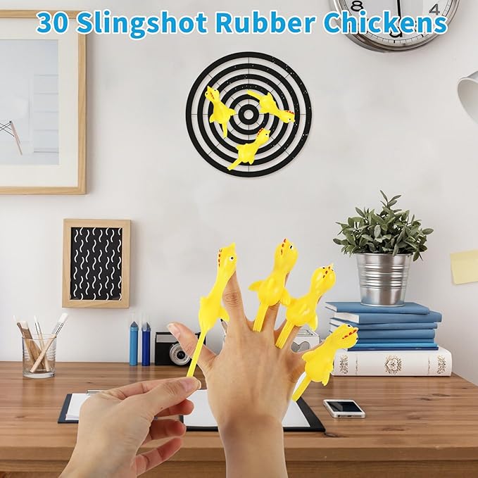 30 Pcs Rubber Chicken Slingshot, Flying Chicken Slingshot Game Finger Slingshot Chicken Toys Chicken Flingers Flinging Chickens for Party, Gag Gifts