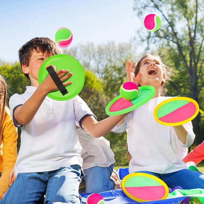 Hxezoc Toss and Catch Ball Set Catch Game Toys with 4 Paddles 6 Balls and 1 Storage Bag, Ball Sports Toys for Kids and Adults Family School Outdoor Games, Beach Playground Yard Games Supplies
