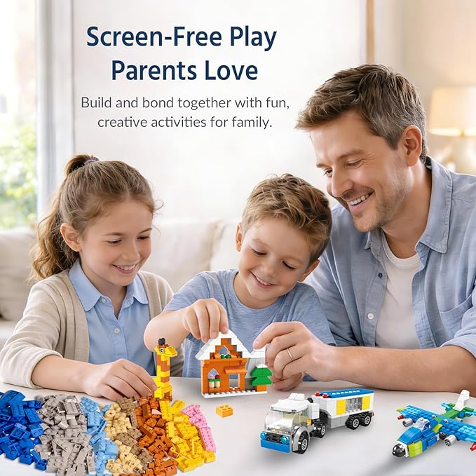 FUN LITTLE TOYS 1100 PCS Building Blocks for Kids 6-12, Creative Bulk Building Bricks Set for Open-Ended Play, 147 Shapes 17 Colors, Value Pack Compatible with Standard Baseplates