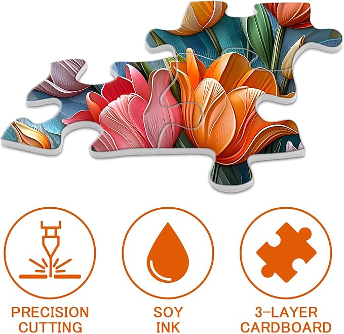 Tulips Flower Puzzles for Adults 1000 Pieces, Unique Floral Puzzle Art, Hard Plant Puzzle, Colorful Tulip Challenging Jigsaw Puzzles for Adults