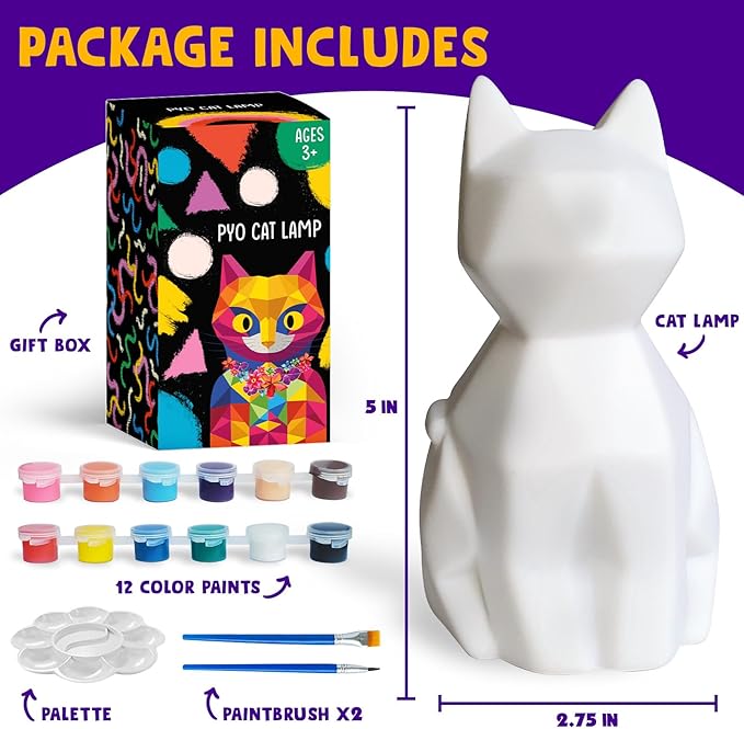 Goody King Paint Your Own Cat Lamp Kit, Easter Basket Stuffers, DIY Cat Crafts Night Light, Painting Kit Arts & Crafts for Kids, Birthday Easter Party Gift for Teens Girls Boys Age 3 4 5 6 7 8+