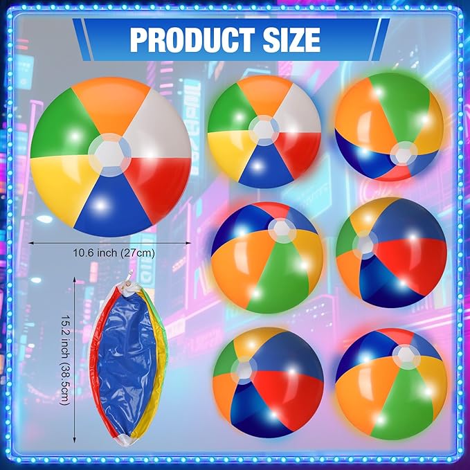 4 Pcs Light up Beach Balls 16'' Jumbo Pool LED Balls Glow in the Dark Neon Giant Inflatable for Summer Hawaiian Tropical Theme Beach Party Decor Water Accessory (Multicolor)