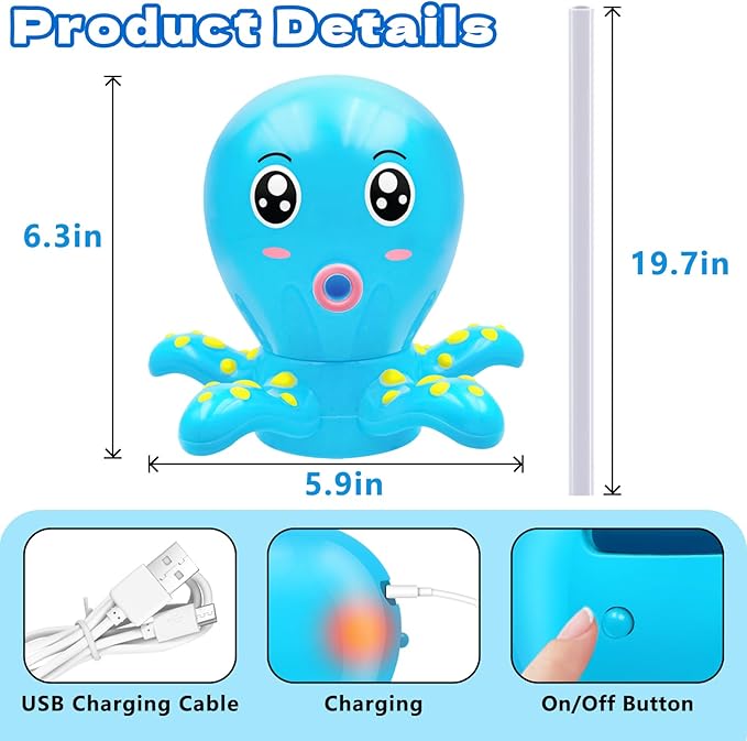 Water Table Pump, Octopus Battery Powered Water Pump for Water Table 3 Hours Non-Stop Fun Summer Outdoor Water Toys Outside Water Play Table Accessories for Toddlers Kids (Blue)