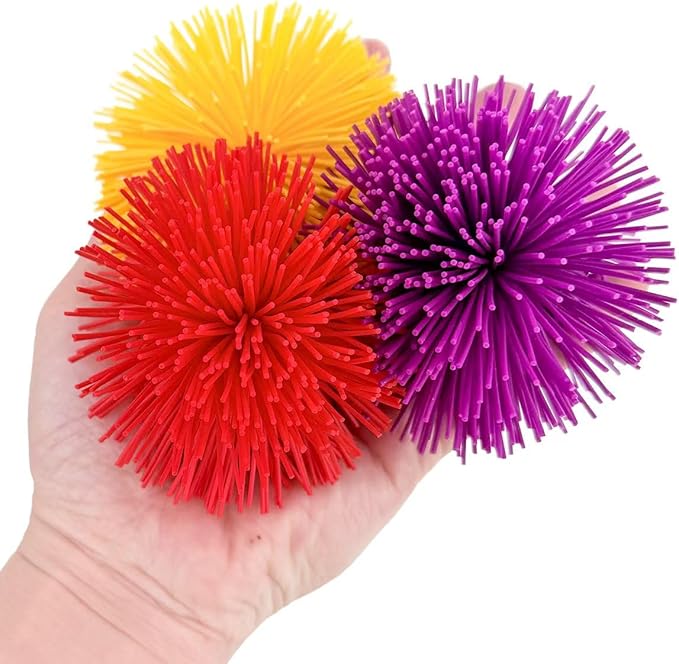 Easter Basket Stuffers for Kids – 3 Pack 3 Inch Stringy Balls, Soft Sensory Fidget & Stress Relief Toys for Boys & Girls, Egg Fillers, Party Favors, Classroom Prizes (Red Yellow Purple)