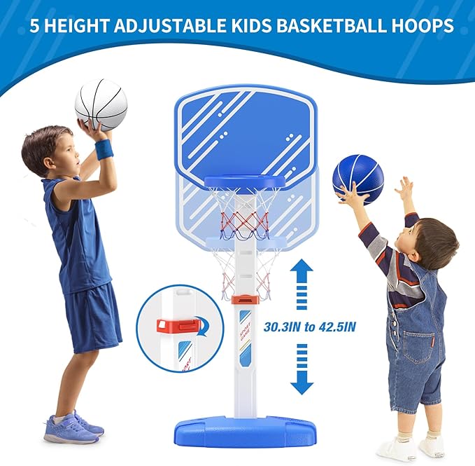 Pool Basketball Hoop, Poolside Basketball Hoop for Swimming Pool, Includes 4 Balls and Pump, Adjustable Height Indoor Outdoor Play, Pool Toys Game for Kids