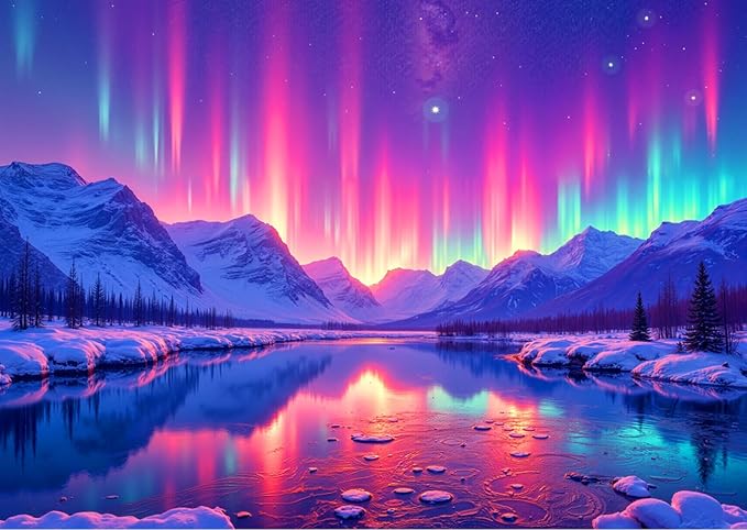 Northern Lights Puzzles for Adults 1000 Pieces, Aurora Borealis Jigsaw for Wall Decor, Stress Relief & Family Games, 28x20 Inch Winter Landscape Art