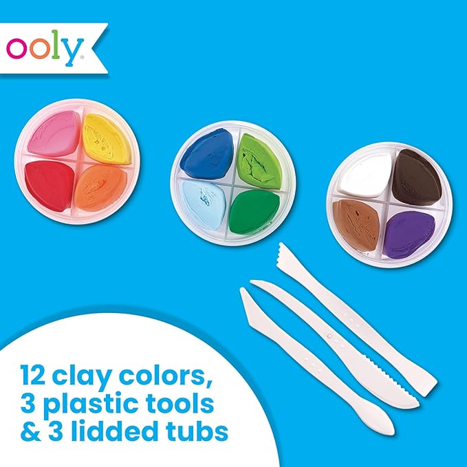 Ooly Air Dry Clay for Kids, 12 Colors Modeling Clay with 3 Shaping Tools, Play Dough Gifts for Kids, Craft Supplies - Creatibles