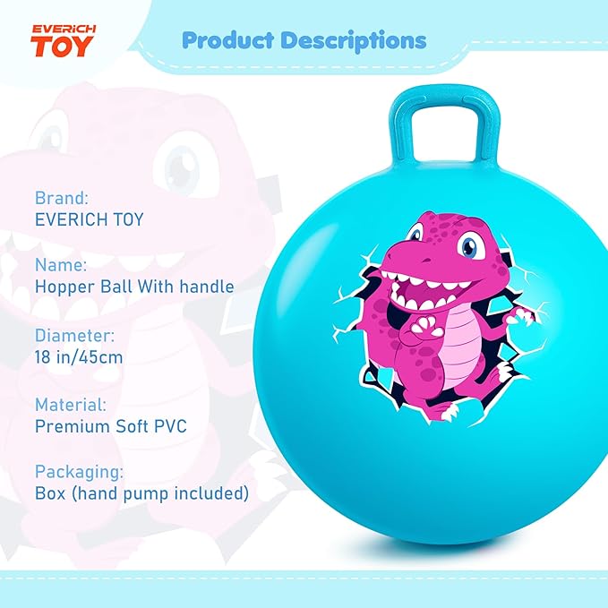 EVERICH TOY Hopper Ball for Kids 4-8, 18In Dinosaur Hoppity Hop Ball, Sit On Bouncy Balls with Handle, Indoor Outdoor Easter Basket Stuffers Hopping Toys Gifts for Boys Girls