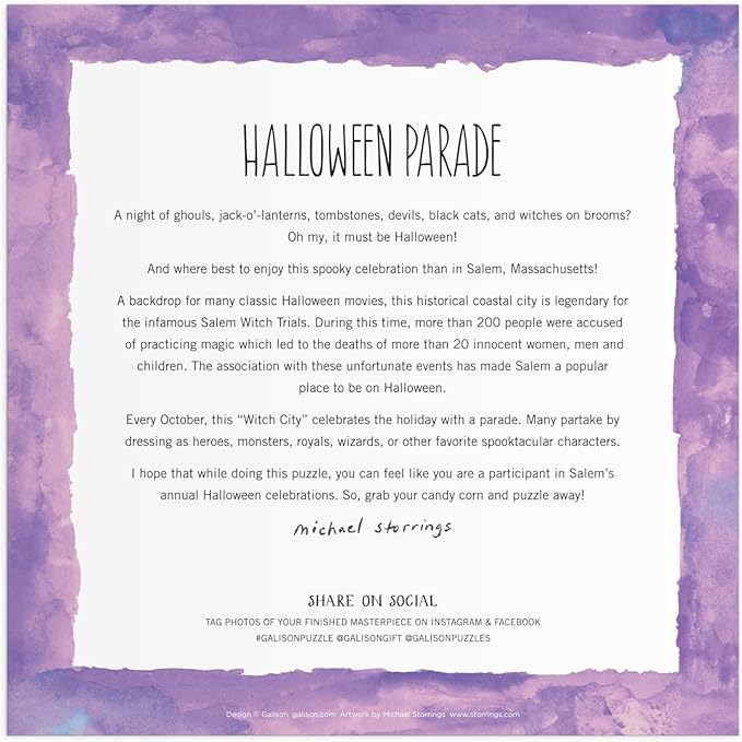 Galison Halloween Parade – 500 Piece Michael Storrings Jigsaw Puzzle Featuring Artwork of A Spooky and Festive Halloween Parade in Salem Massachusetts