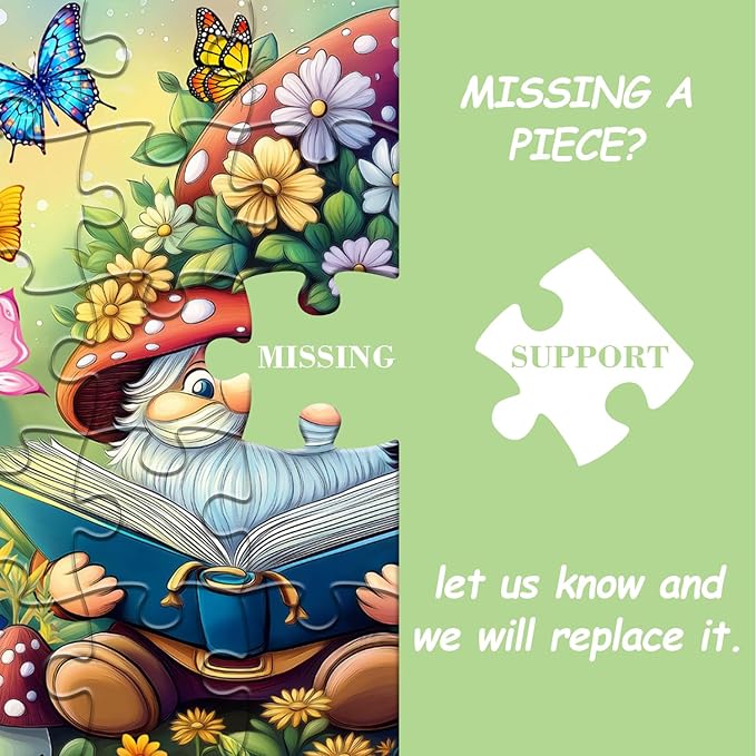 Funny Gnomes Puzzles for Adults 1000 Pieces, Nature Mushroom Butterfly Garden Themed, Cute Spring Gnome Flower Jigsaw Puzzles Challenge