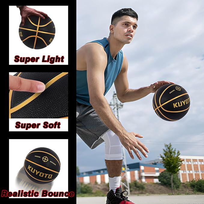 KUYOTQ Kids Youth Adult Size 3/4/5/6/7 (22/25.5/27.5/28.5/29.5") Basketball Premium Rubber or Faux Leather Basketball Indoor Outdoor Basketball for Boys Girls Womens Mens Basketball Gifts (Deflated)