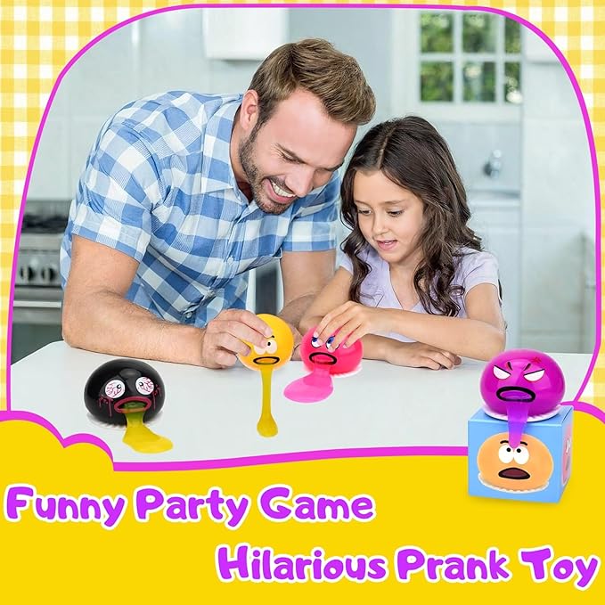 4 Pack Puking Sucking Fidget Toy Slime Ball, Vomiting Stress Balls Sensory Squeeze Toys, Cute and Gross Prank Toy, Novelty Gag Gift for Kids Adults