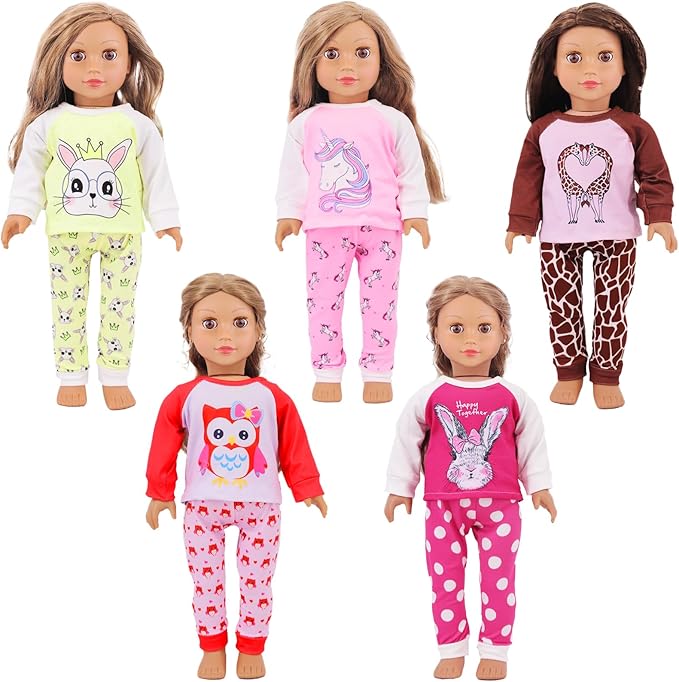 ZITA ELEMENT 5 Sets Baby Doll Clothes Outfits Casual Wear for 14-18 Inch Doll, Doll Clothes for Alive Doll 10 Pcs Baby Doll Accessories for Baby Doll Reborn, 18 Inch Girl Doll (No Doll)
