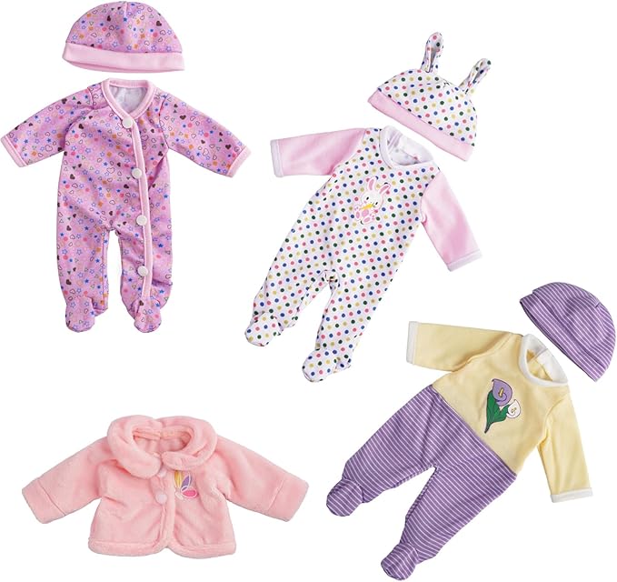 BABESIDE Alive Baby Doll Clothes for 8-12 Inch Dolls, 3 Set Doll Clothes Outfits, Baby Doll Accessories Romper Suit, Coat and Hat for Baby Dolls,Easter Pretend Play Accessories for Kids 3+
