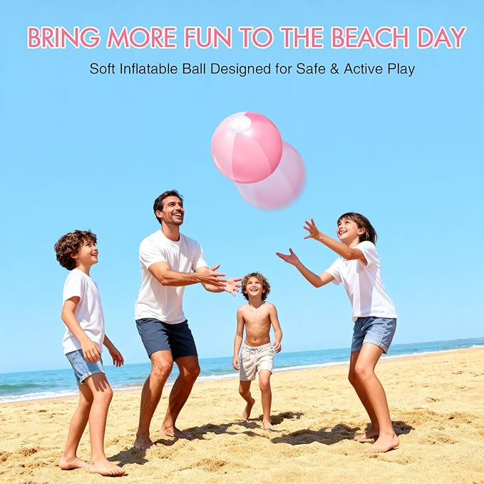 Realspring 12 Pcs Pastel Inflatable Beach Balls Kids Bulk Stripe Jumbo Big Beach Balls Pool Floating Toy for Adult Water Game Baby Shower Birthday Summer Swimming Party (Pink and White,12.5 Inch)