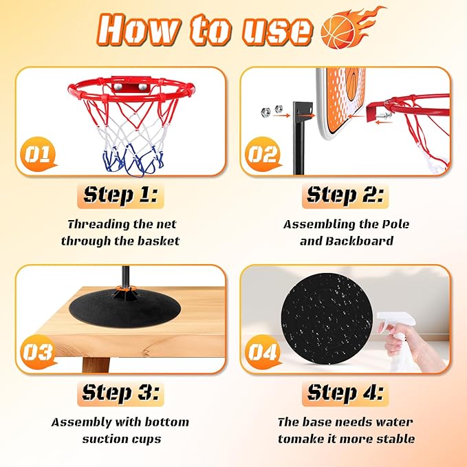 Indoor Basketball Hoop,Mini Tabletop Basketball Hoop Set with Two Balls, Mini Hoops for Desk Table Bed Office Bedroom Basketball Toys for Kids and Adults