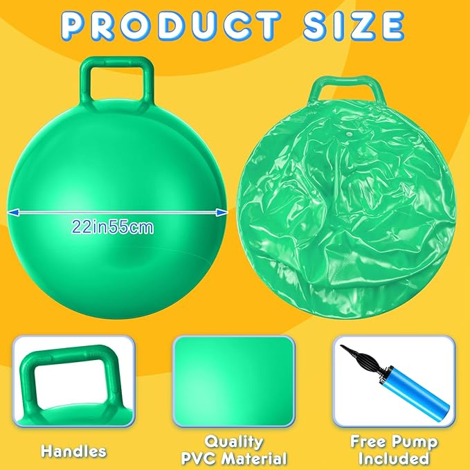 Lewtemi 2 Pcs 22 Inch Big Bouncing Ball with Handle Jumping Hopper Bouncy Ball for Adults Exercise and Air Pump for Outdoor Sports Game (Blue, Green)
