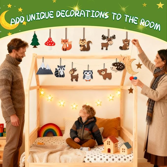 GOASION Sewing Kit for Kids, Woodland Animals Kids Sewing Kit, Pre Punched Design for DIY Hanging Decorations, Sewing Tit for Beginners Age 8-12, Boys & Girls Birthday Gift