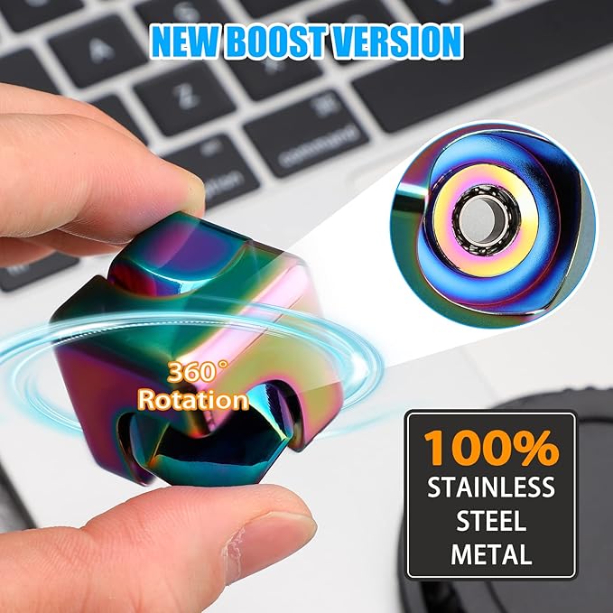 Infinity Gear Fidget Cube Spinner for Kid Adult, Transformable Spinning Top Metallic Fidget Toys for Anti-Anxiety Stress Relief Autism Finger Hand Spinner, 2-in-1 Cube Toy for Desk Office Classroom