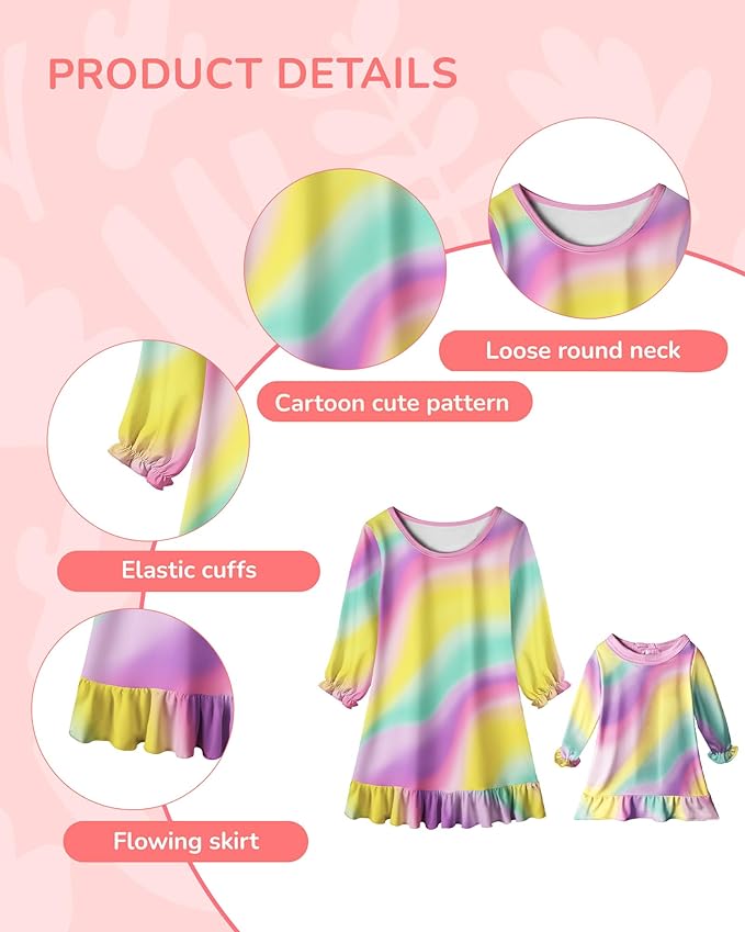 LQSZ Doll and Girl Matching Nightgown Outfit Pajamas Nightie Nightgown for Girls and Dolls Clothes