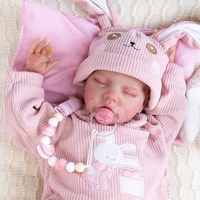 Aori Pacifier Clips for Rebron Baby Dolls Pacifier Holders Silicone Paci Clips with Magnetic Paci -Pink
