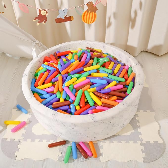 STARBOLO Ball Pit Balls for Baby and Toddler, 100 150 200 Pack Phthalate Free BPA Free Crush Proof Plastic - Multicolored Pit Balls Play Toys for Kids (Rainbow 8 Color;Candy Long Balls, 100balls)