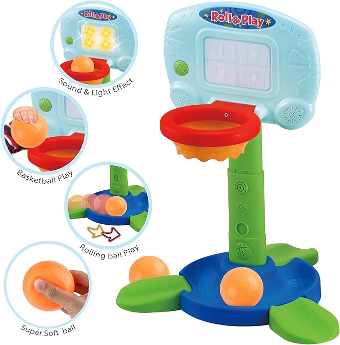 LotFancy Toddler Basketball Hoop for Kids, 2 in 1 Adjustable Baby Sports Toys, with Light and Music, Indoor Infant Interactive Learning Toy, Christmas Easter Gifts for 1 2 Year Old Boys Girls