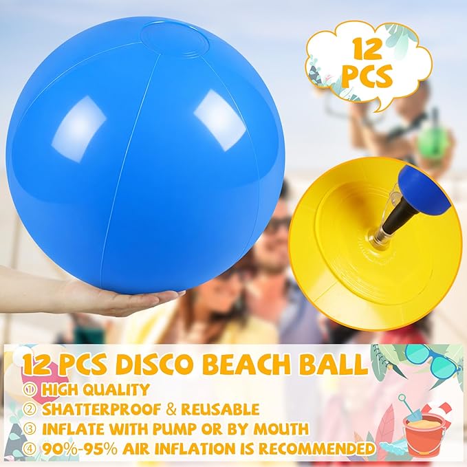 12 Pcs Inflatable Beach Ball Disco Theme Party Decoration Inflatable Disco Ball for Summer Pool Indoor Outdoor Beach Sports Theme Decor Gift