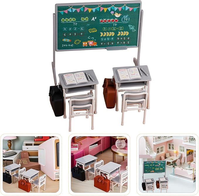 TOYANDONA 13pcs Miniature School Supplies - Doll School Supplies Mini Dollhouse Accessories Include Desk Chair Set Doll Schoolbag Blackboard Book for Miniature Classroom Furniture