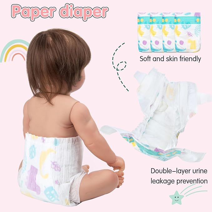 13 Pcs Reborn Baby Dolls Clothes Girl Rainbow and Flowers Outfit Accessories for 17-22 Inch Newborn Baby Doll Girl with Pink Butterfly Backpack