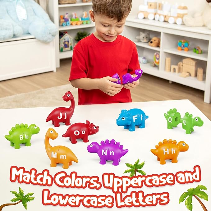 Kasfalci Alphabet Learning Toys, Dinosaur Toys for Kids, ABC Learning for Toddlers, Matching Letter Game,Color Sorting,Educational Montessori Fine Motor,Kindergarten Preschool Activities
