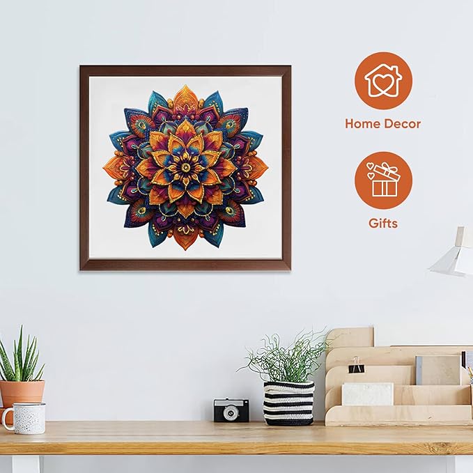 Mys Aurora Purple Mandala Puzzles for Adults, 200 Piece Colorful Flower Jigsaw Puzzles, Unique Shaped Round Wooden Puzzles for Adults and Kids, Fun Challenge for Birthday Gift, 11.2 x 11.2 Inches