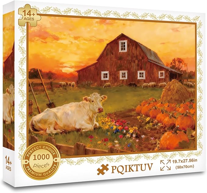 1000 Piece Puzzle for Adults Autumn Harvest Farm Jigsaw Puzzles with Letters on Back Family Impossible Challenging Puzzle Gift for Valentine Friends Parents(27.56x19.7 Inch)
