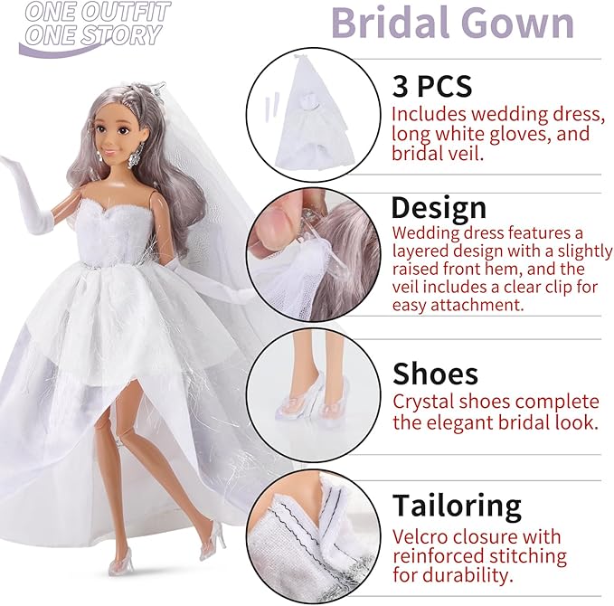 51 Pcs Themed Doll Clothes & Accessories – Educational Role Play Gift Set for Girls with 10 Outfits (Doctor, Bride, Mermaid, Santa, Chef etc.),10 Shoes, 5 Stands – Fits 11.5 Inch Dolls(No Doll)