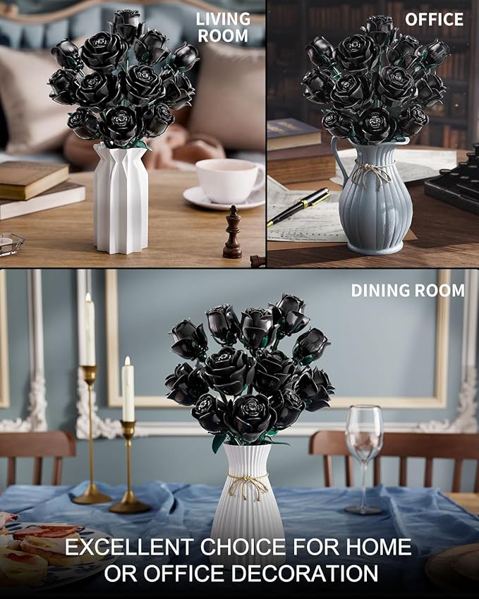 Black Roses Flowers Building Sets, Artificial Bouquet Botanical Collection Building Blocks for Adults, Gothic Home Decor, Christmas Birthday Gift for Adults Women, Girls Age 8-12 (512Pcs)