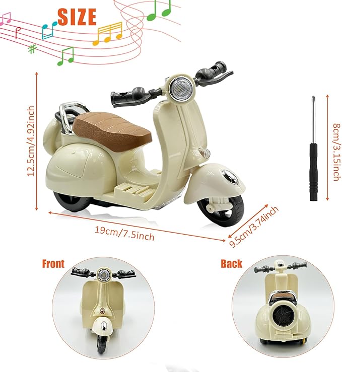 Electric Doll Scooter for 17cm Doll,Funny Doll Accessories with Music and Lights, 360° Rotatable Plastic Scooter Decoration Batteries Not Included (White)