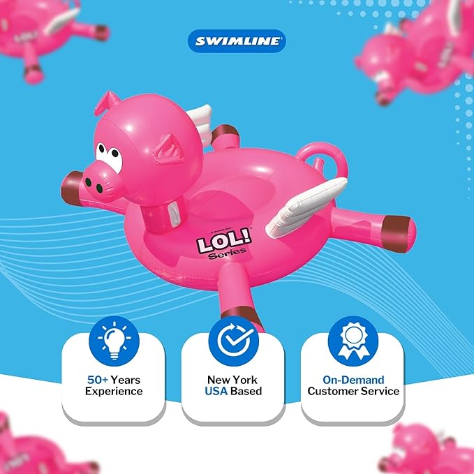 SWIMLINE ORIGINAL 90266 Giant Inflatable LOL Pig Pool Float | Oversized Ride-On Raft with Stable Legs & Wings | Loung Floatie Perfect for Parties & Cooling