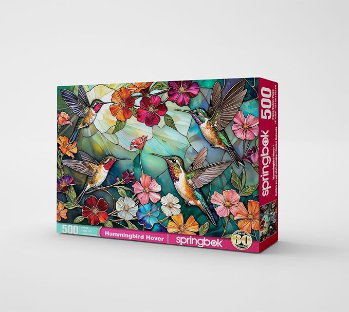 Springbok Hummingbird Hover 500 Piece Jigsaw Puzzle for Adults - Hummingbirds and Flowers - Unique Cut Pieces - Made in USA