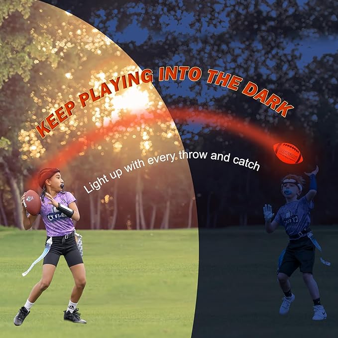 Glow in The Dark Football, Light Up Football, Junior NO 6 - Birthday Easter Stuffers Gifts for Boys Kids Teen Youth 8 9 10 11 12 Year Old, Catch Games in Backyard Camping Beach Outdoor (Orange+Black)