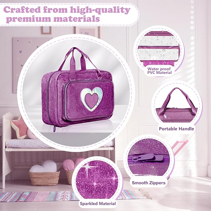 Carrying Case Compatible with Barbie Dolls 12-Inch, Storage Organizer with Handle Holds up to 6 Dolls,Multiple Pockets for Accessories,Toy Storage Box, lavender,Bag Only (purple)