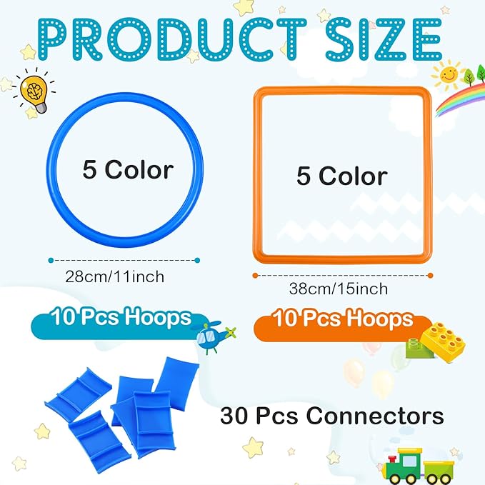 Woanger Hopscotch Outdoor Squares Hopscotch Ring Game with Connectors Outdoor Indoor Obstacle Course for Kids Playground Agility Training