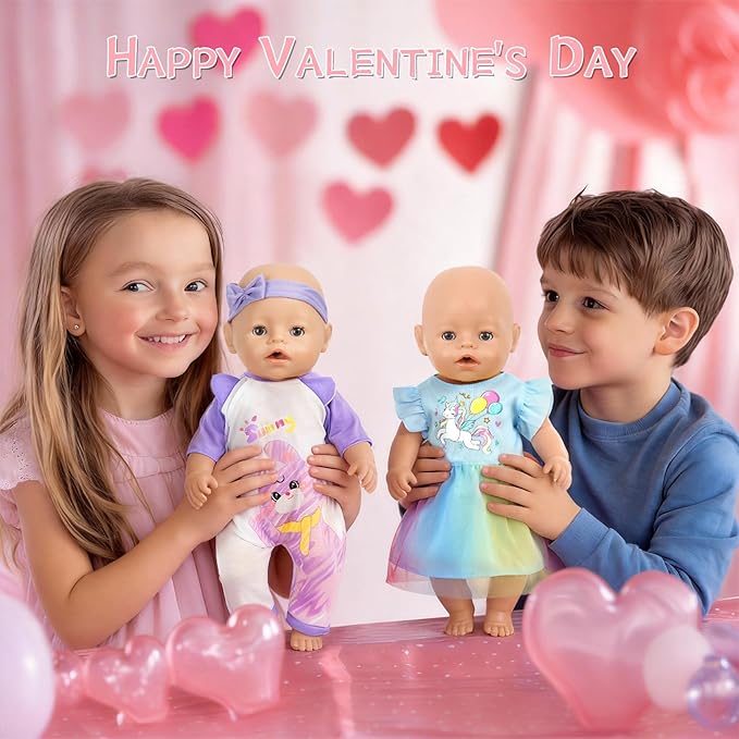 ARTST Baby Doll Clothes, 8 Set 14-16 inch Baby Doll Accessories Outfit Pajamas with Headbands Valentine's Gift for 43cm New Born, 15 inch Bitty,16 inch Boys(NO Doll)