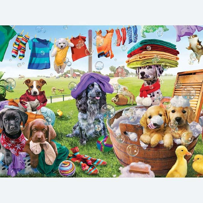 Bits and Pieces – Large 300 Piece Jigsaw Puzzle for Adults – ‘Puppies Playing’ by Artist Adrian Chesterman, Completed Puzzle Size: 18" x 24"