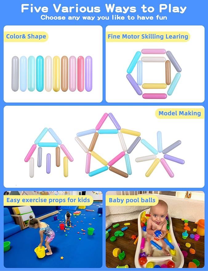 STARBOLO Ball Pit Balls for Toddlers - Pack of 500 Balls 5.12inches Long Balls Crush Proof Plastic Toy Balls for Toddlers Ball Pits, Ball Pit Play Tent, Baby Pool Water Toys(Macaron 10 Colors)